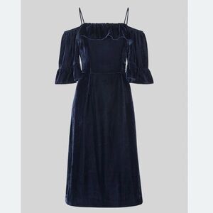 Whistles Navy Velvet Bardot Dress size us 8